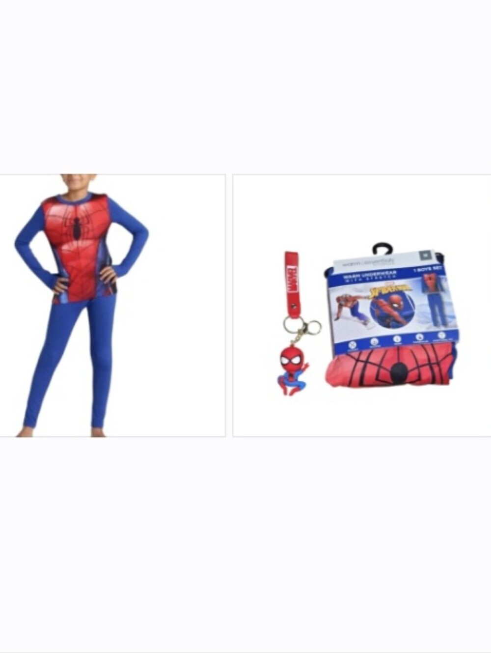 Cuddl Duds Blue and Red Spider Superman Boys Thermal Set  Top & Leggings. Size M